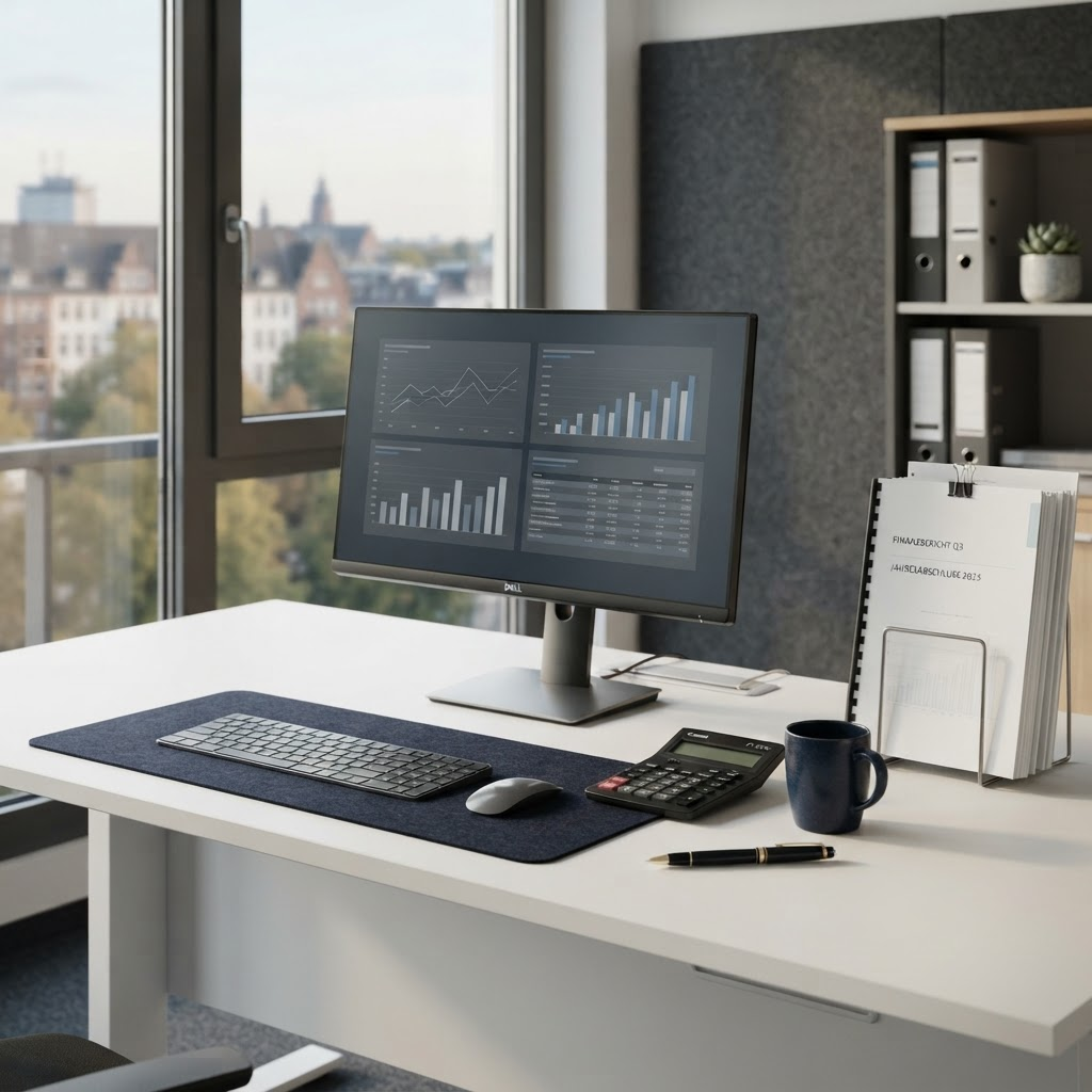 Aufgeräumter digitaler Arbeitsplatz in unserem Büro
